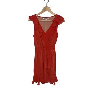 Orange Ruffle V Neck Sleeveless Romantic Mini Dress Women's S